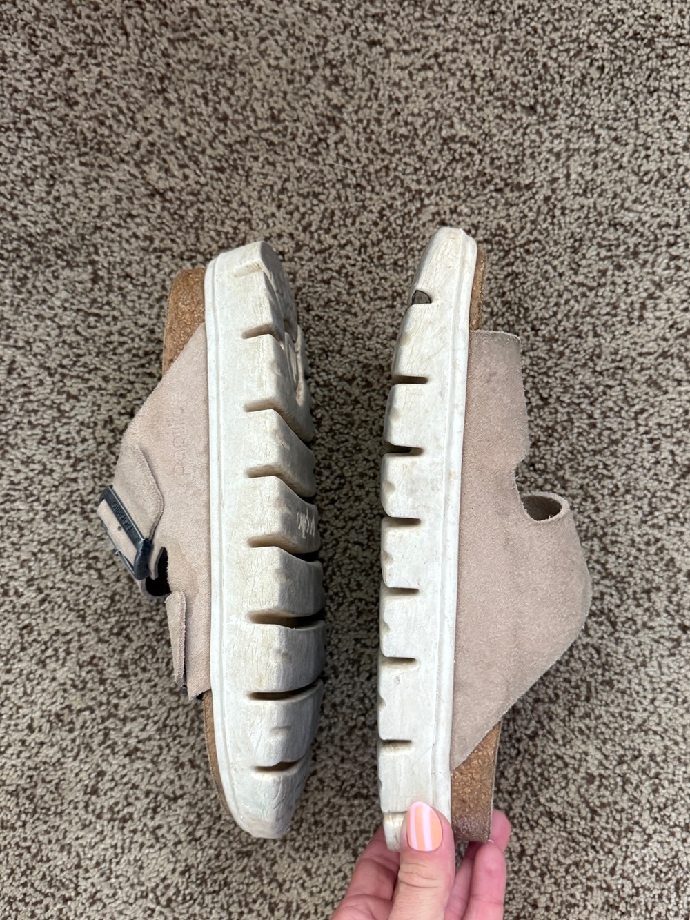Birkenstock Arizona Beige Double-Buckle Platform Slide Sandals - Picture 3 of 5